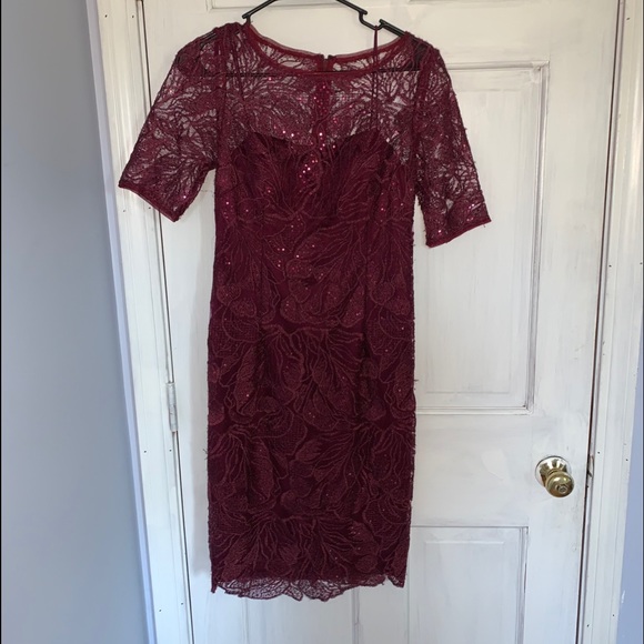 DESIGNER maroon sparkly midi dress - Picture 3 of 6